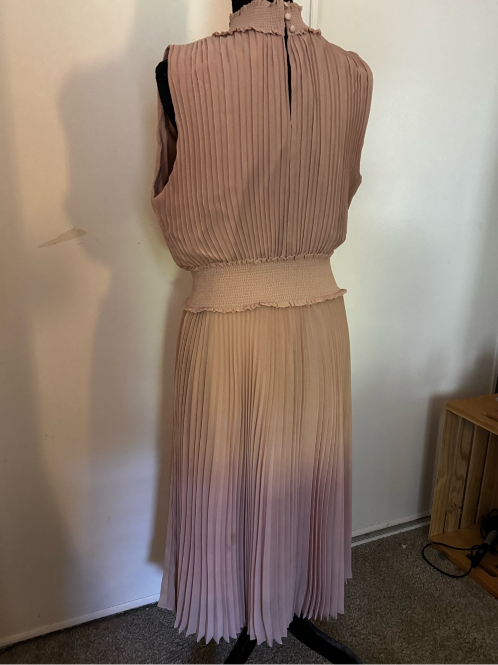 Pleated Sleeveless Midi Dress in Blush Ombre - Picture 2 of 2